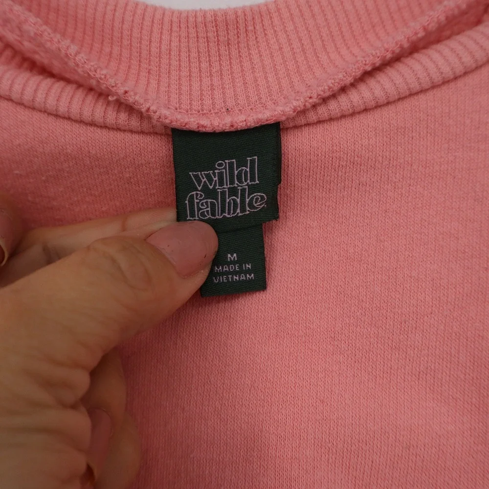 Wild Fable Pink Cropped Sweatshirt Womens Medium Salmon Crew Neck Pullover - Picture 2 of 6